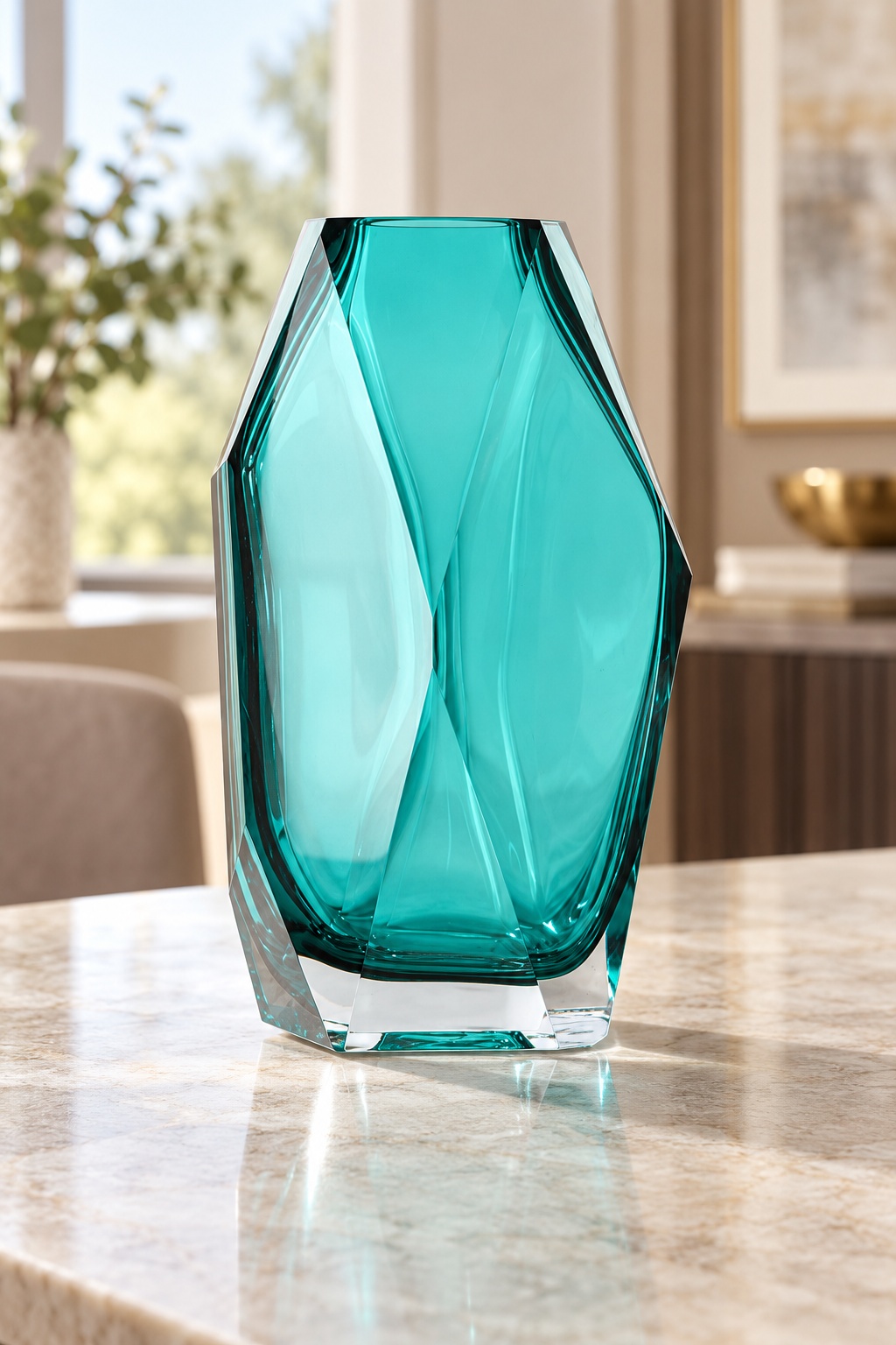 Vase haut facetté turquoise