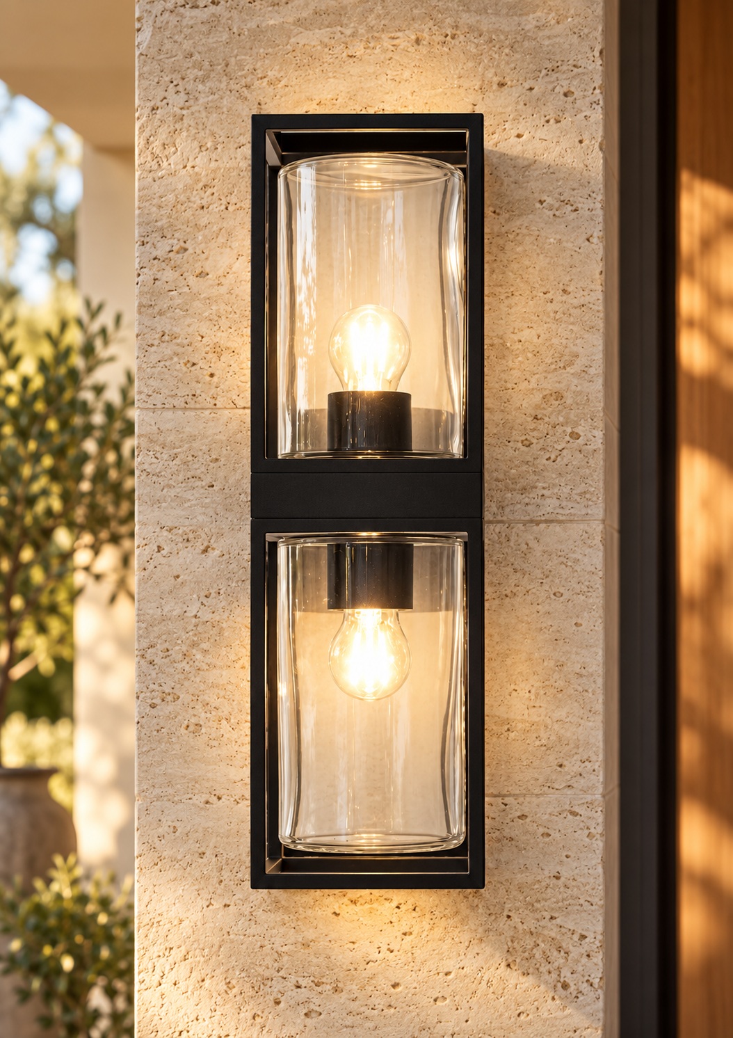 Applique murale double lanterne noire