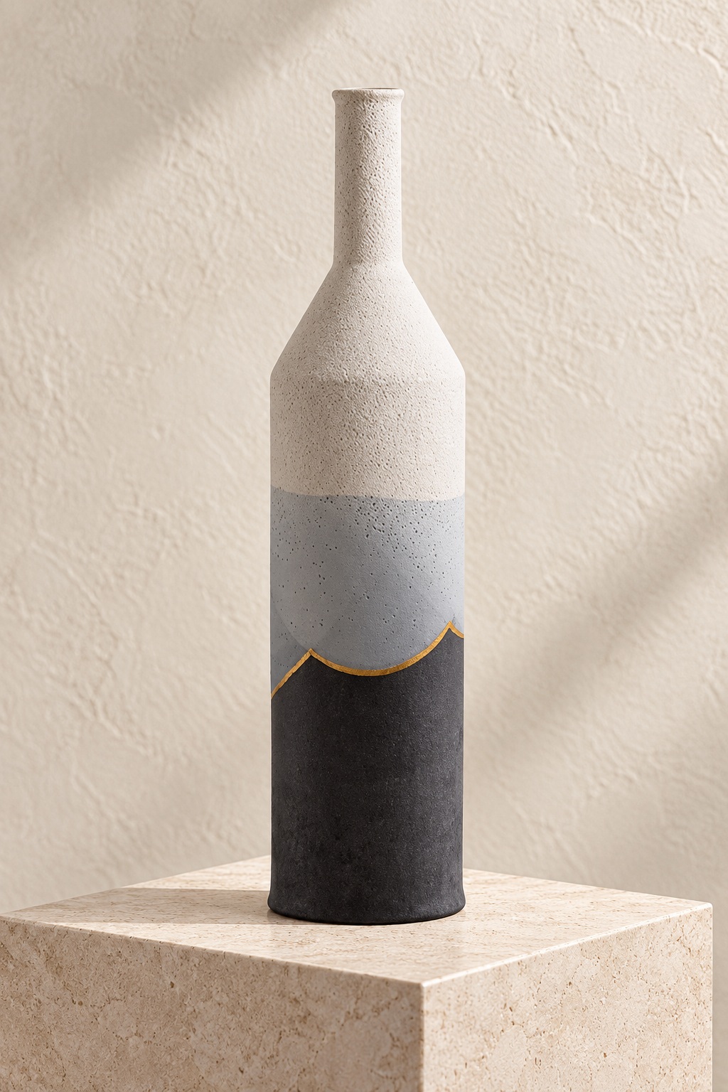 Vase bouteille élancé à liseré doré