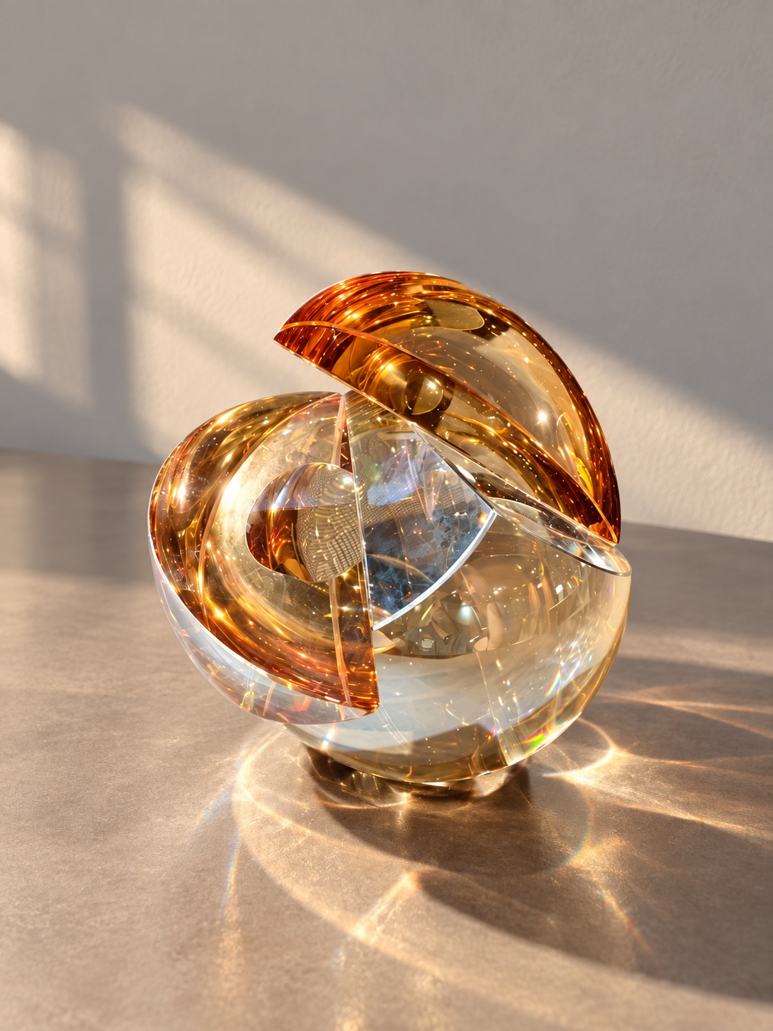 Sculpture décorative sphérique transparente et ambrée