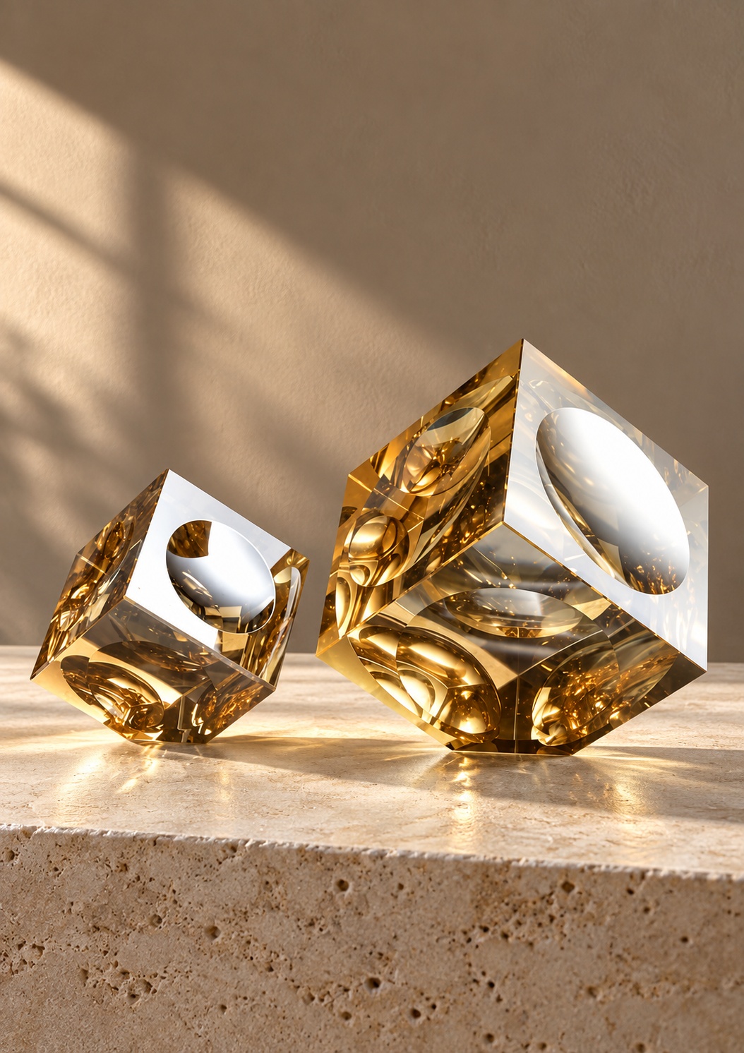 Duo de cubes décoratifs aux reflets ambrés