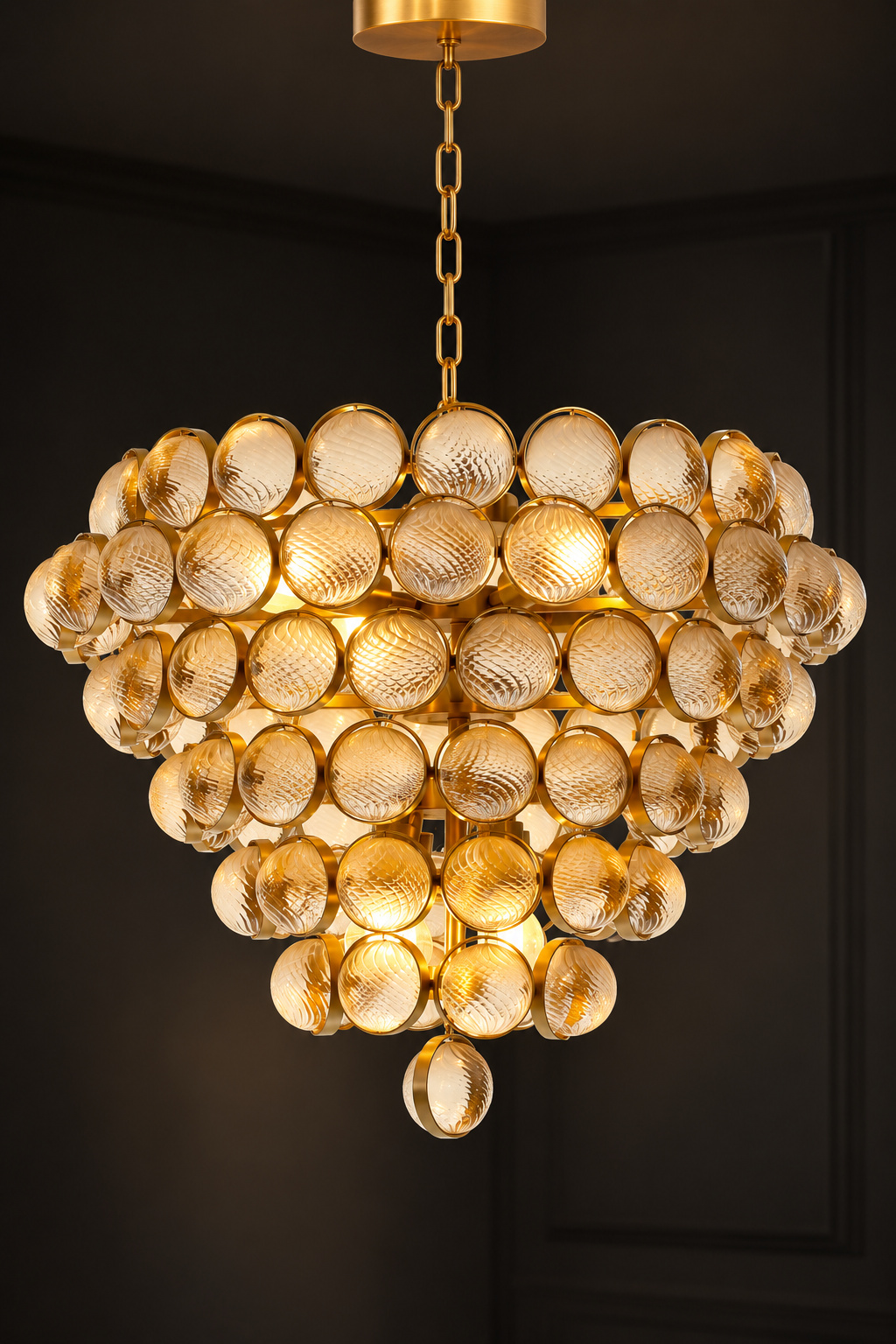 Lustre doré à médaillons en verre texturé