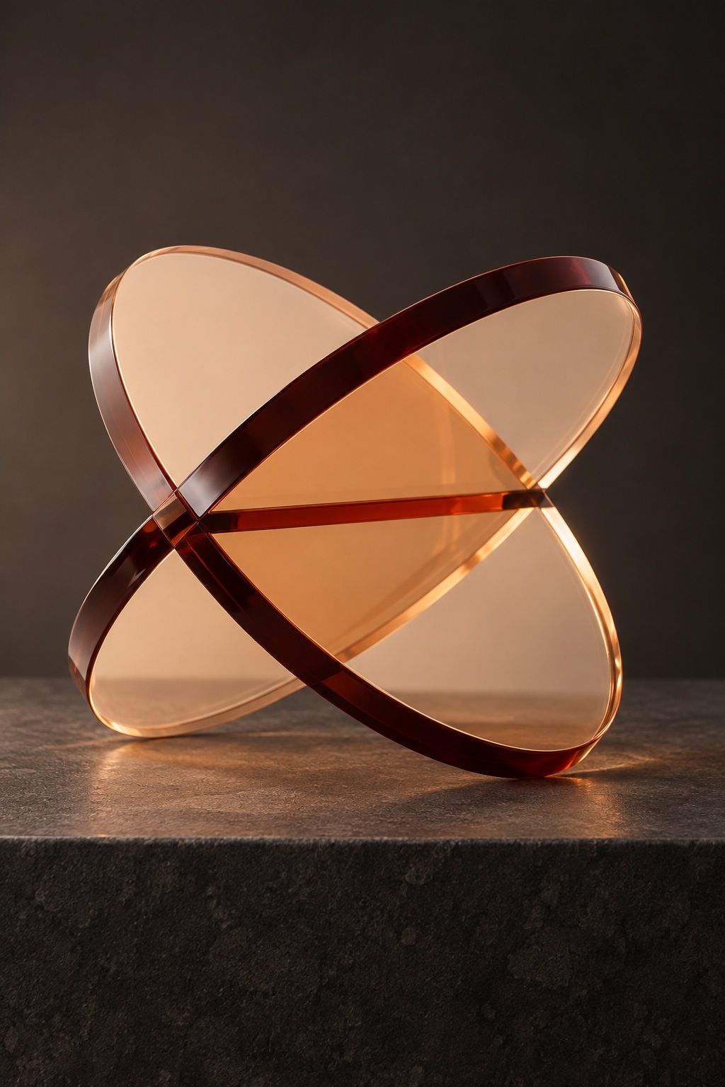 Sculpture orbitale ambrée — silhouette haute