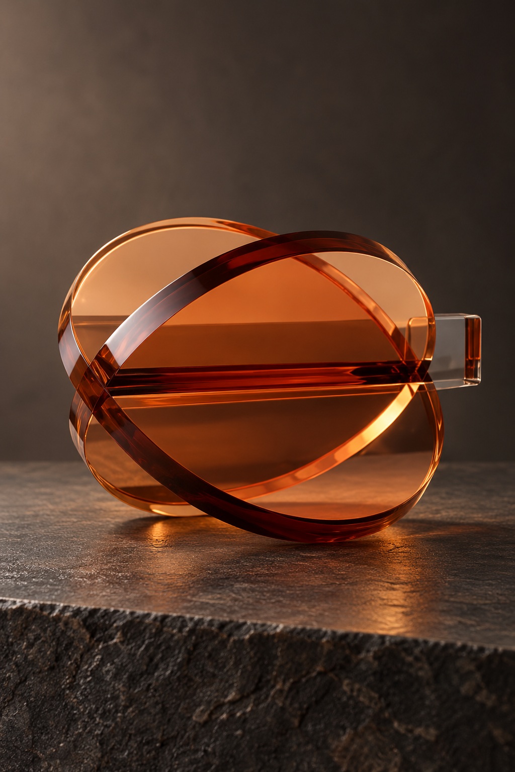 Sculpture orbitale ambrée — silhouette compacte