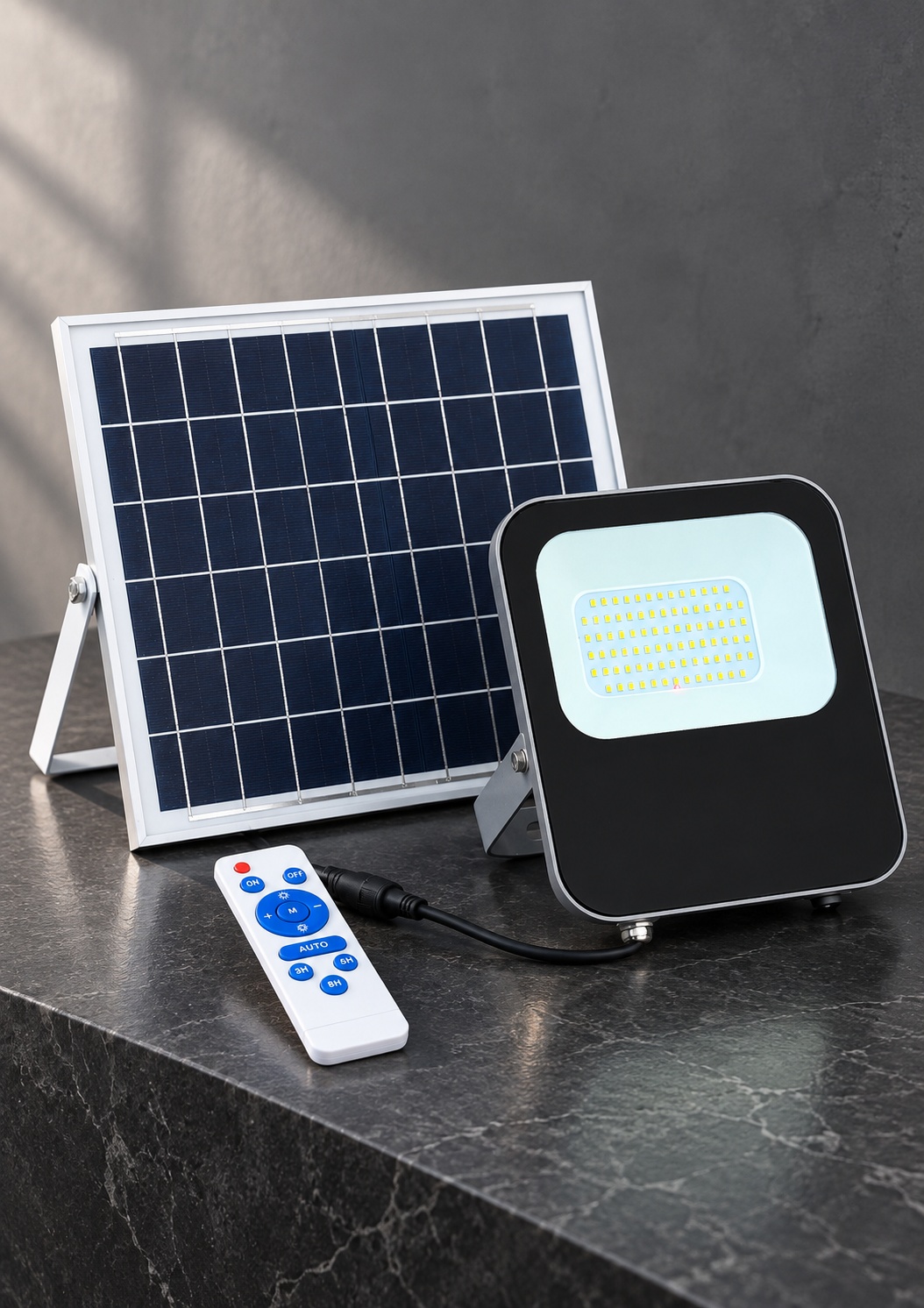 Projecteur LED solaire avec panneau séparé et télécommande