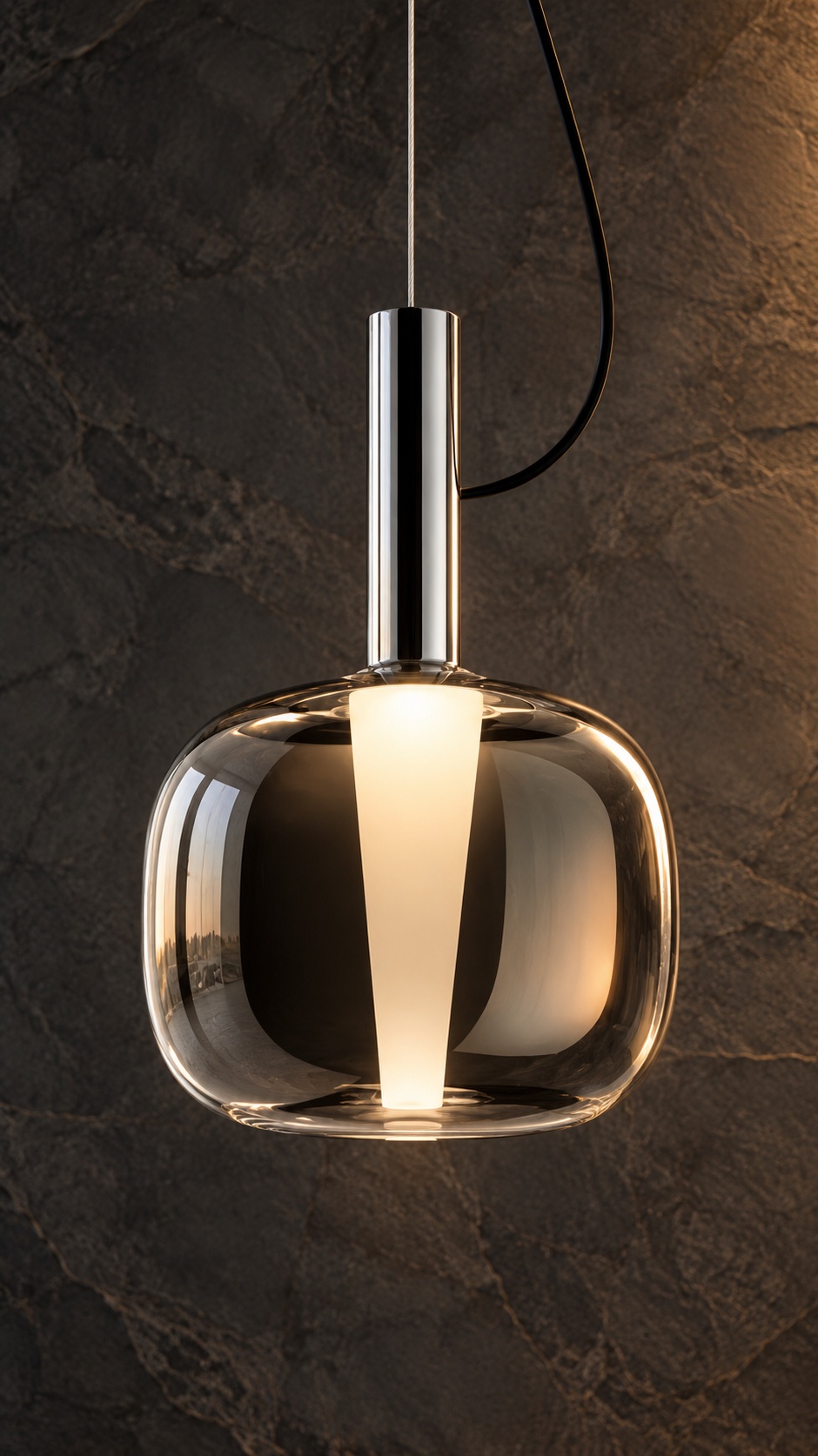 Suspension en verre fumé miroir et finition chromée