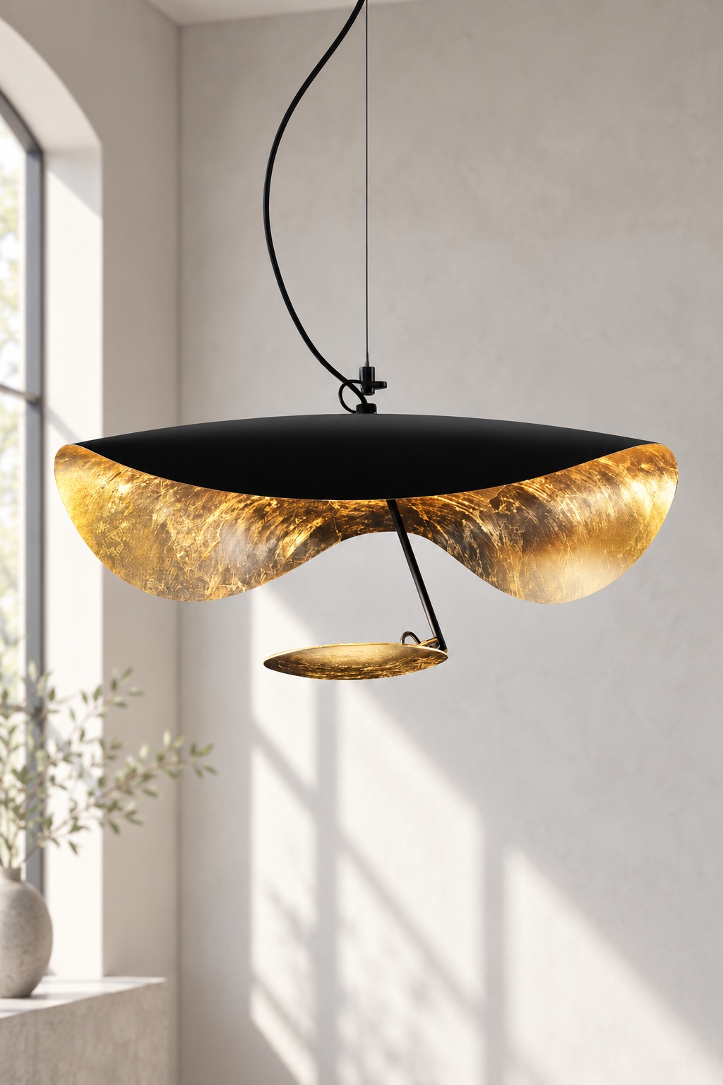 Suspension sculpturale noire et dorée
