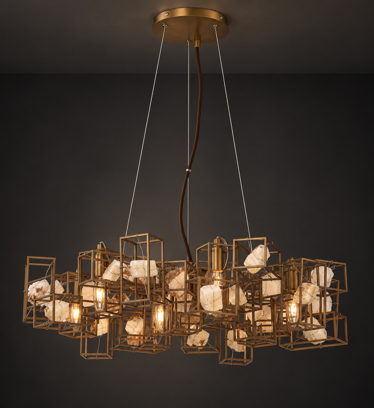 Lustre sculptural géométrique finition bronze