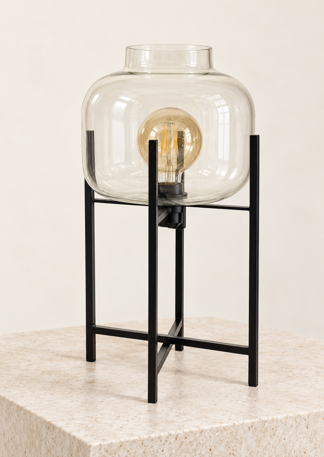 Lampe décorative en verre et métal noir