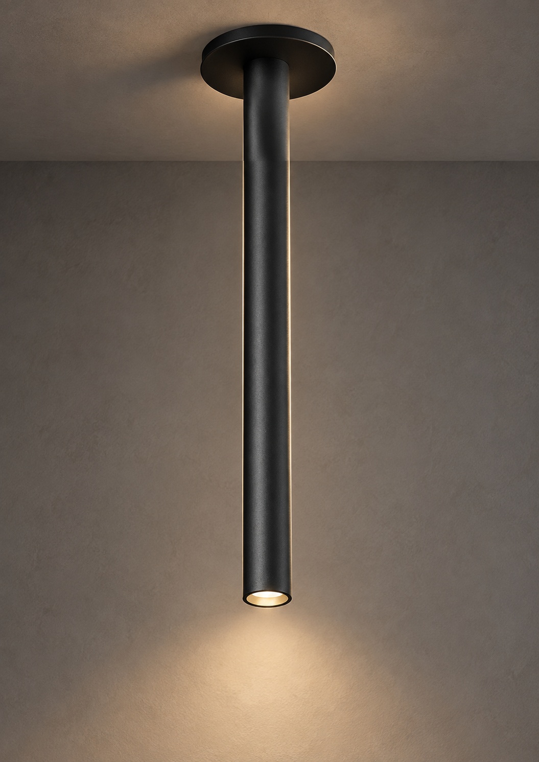 Plafonnier tubulaire long noir mat