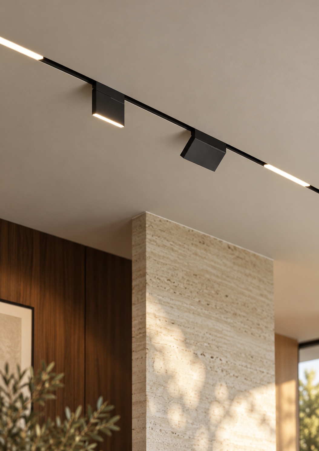 Rail d’éclairage encastré noir à modules rectangulaires orientables